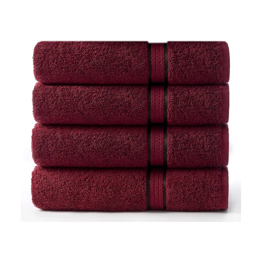 COTTON CRAFT Ultra Soft Bath Towels - 4 Pack 100% Cotton Large 30x54 inches | Oversized 580 GSM Absorbent Burgundy Bath