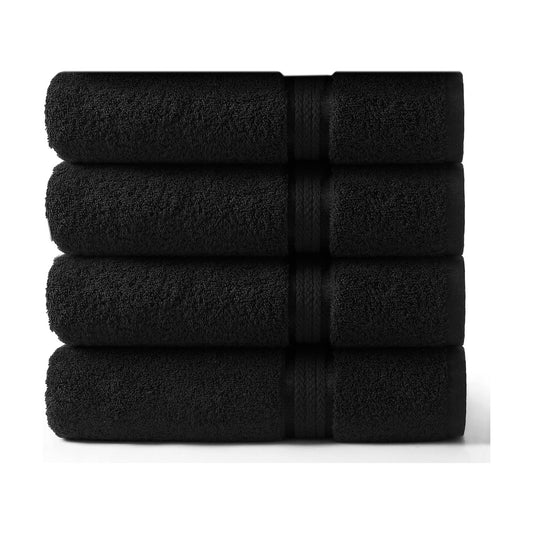COTTON CRAFT Ultra Soft Bath Towels - 4 Pack 100% Cotton Large 30x54 inches | Oversized 580 GSM Absorbent Black Bath