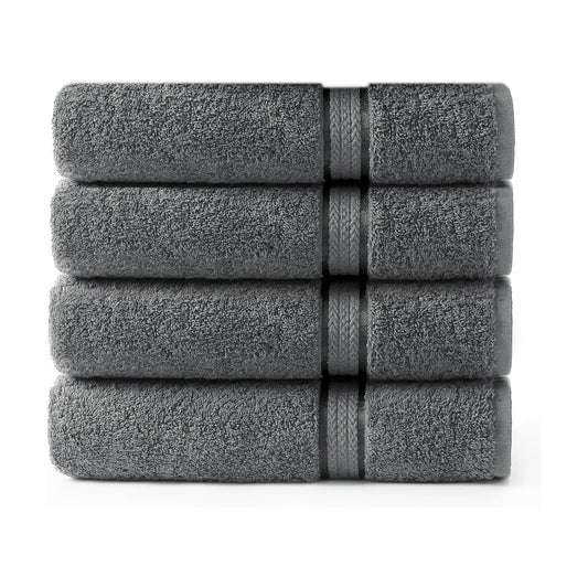 COTTON CRAFT Ultra Soft Bath Towels - 4 Pack 100% Cotton Large 30x54 inches | Oversized 580 GSM Absorbent Charcoal Bath