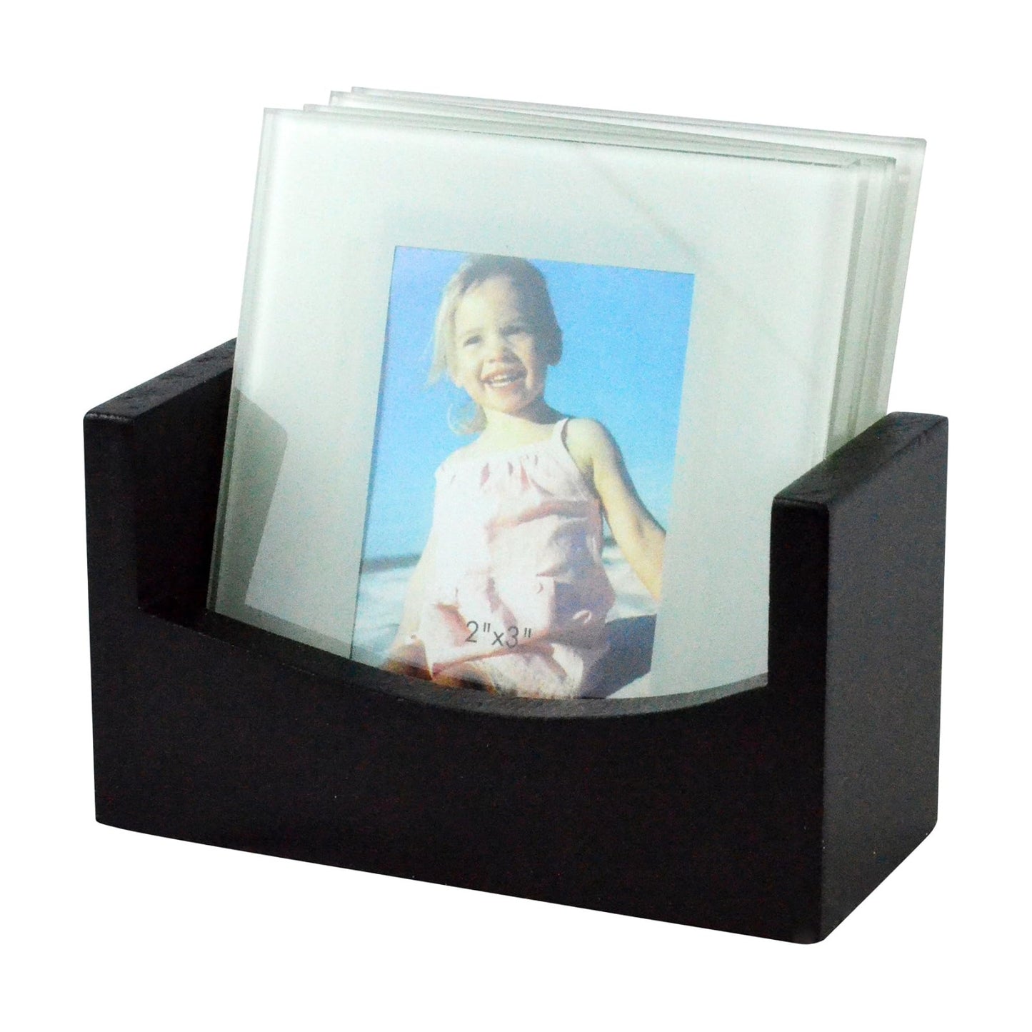 Wooden Rack / Glass Photo Frame Coasters / 2 x 3 / Set of 4