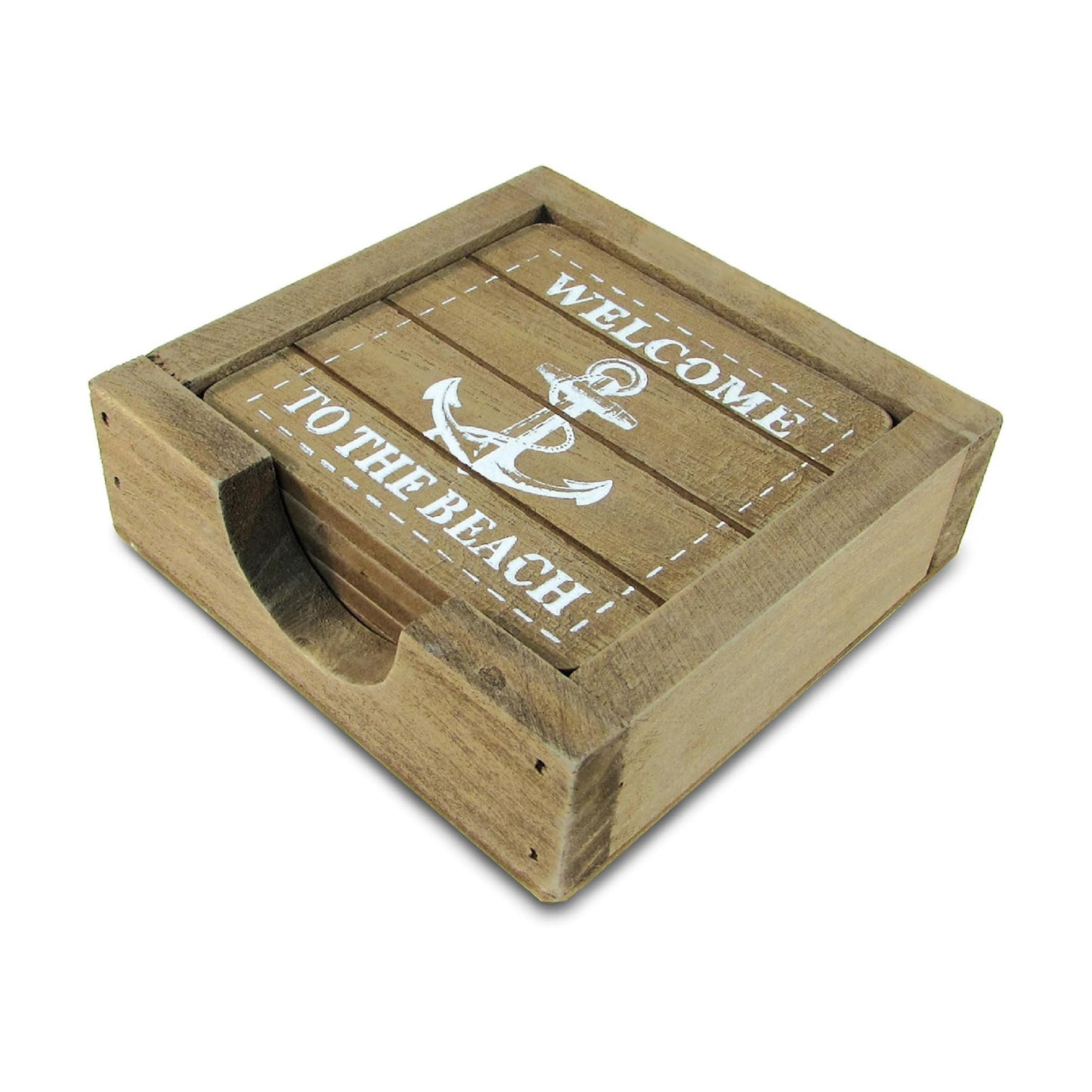 COTA Global Nautical Wooden Coaster and Holder Set