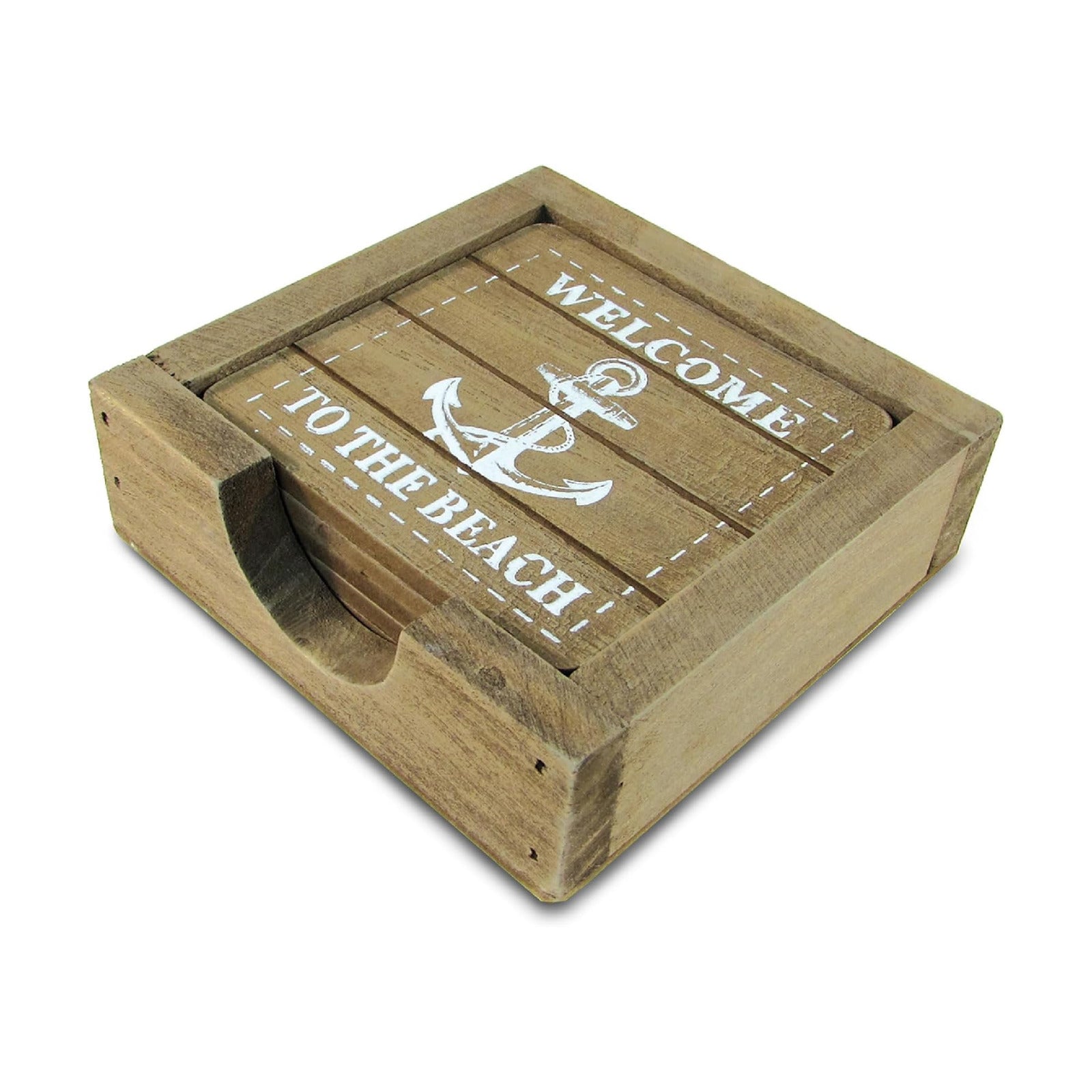 COTA Global Nautical Wooden Coaster and Holder Set
