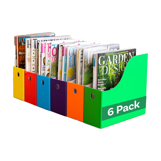 Evelots Magazine File Holder -Set of 6 Multi Color- Office Desk Organizer - Sturdy Cardboard - New Upgraded Double