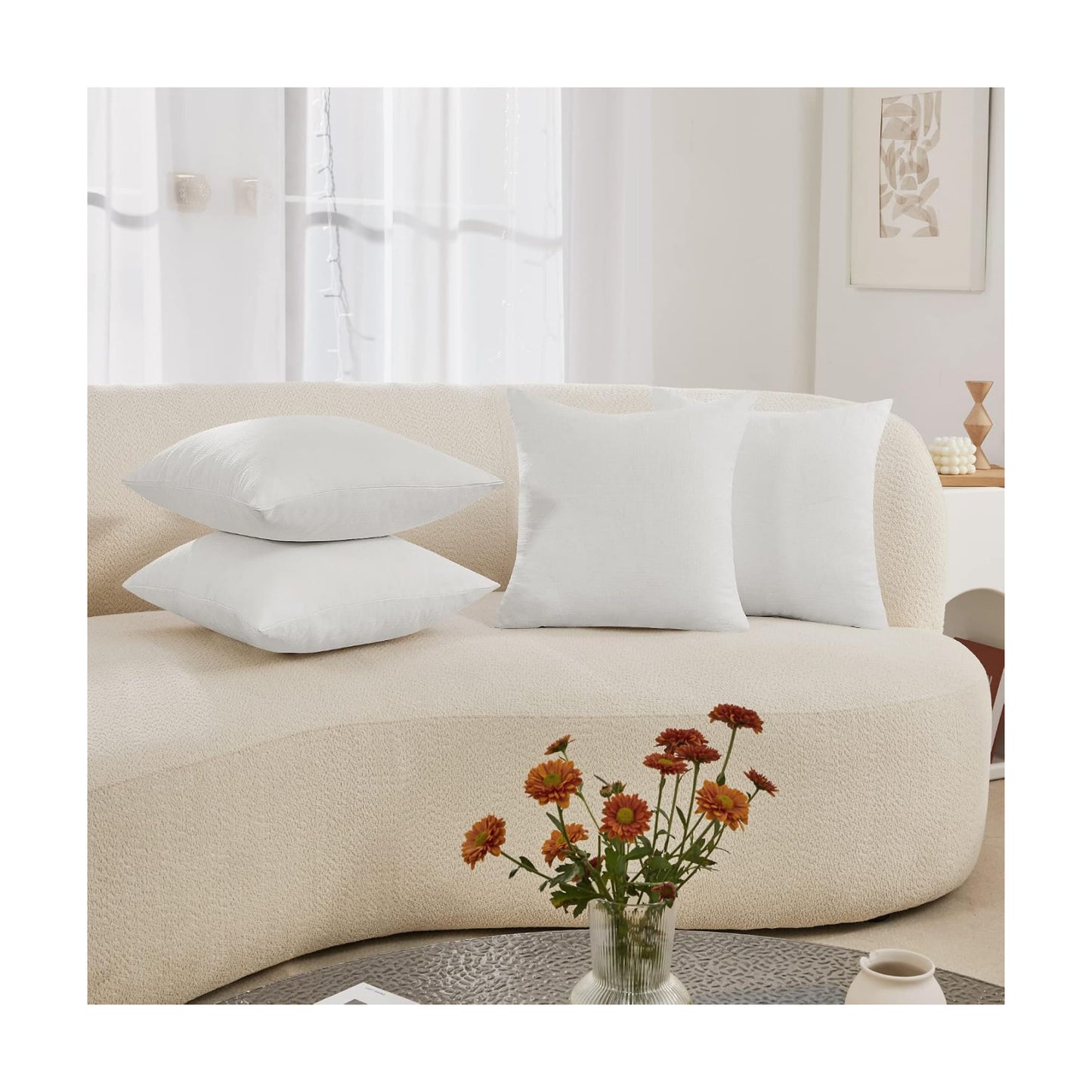 Covers Only No Insert / 18 x 18 / Natural White / Set of 4