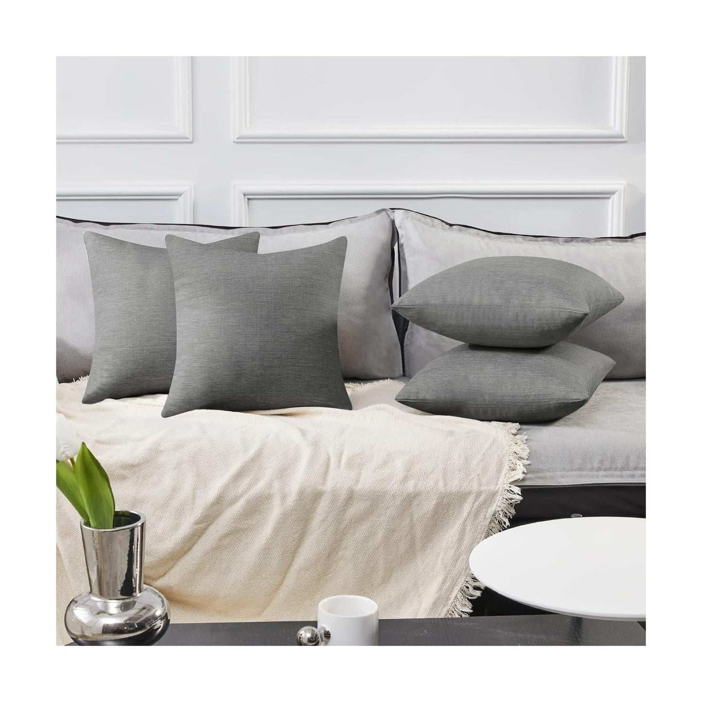 Deconovo Soft Cushion Covers Pillow Covers Faux Linen Pillow Covers / 18 x 18 / Grey / Set of 4