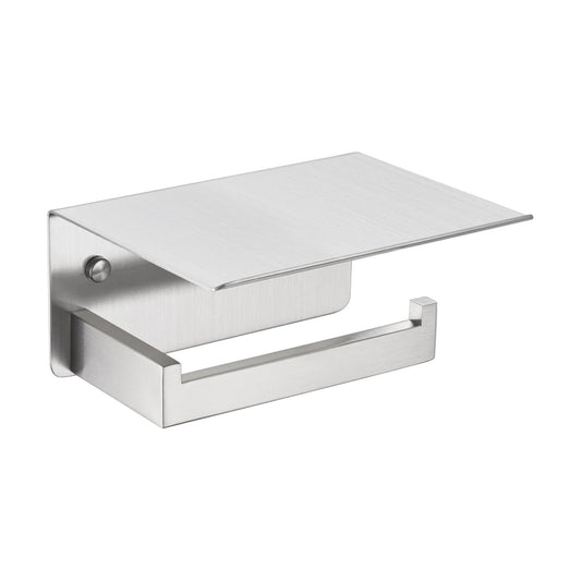 APLusee Toilet Roll Holder with Shelf, Brushed Nickel, 304 Stainless Steel | Phone & Small-Item Storage, Clean Modern