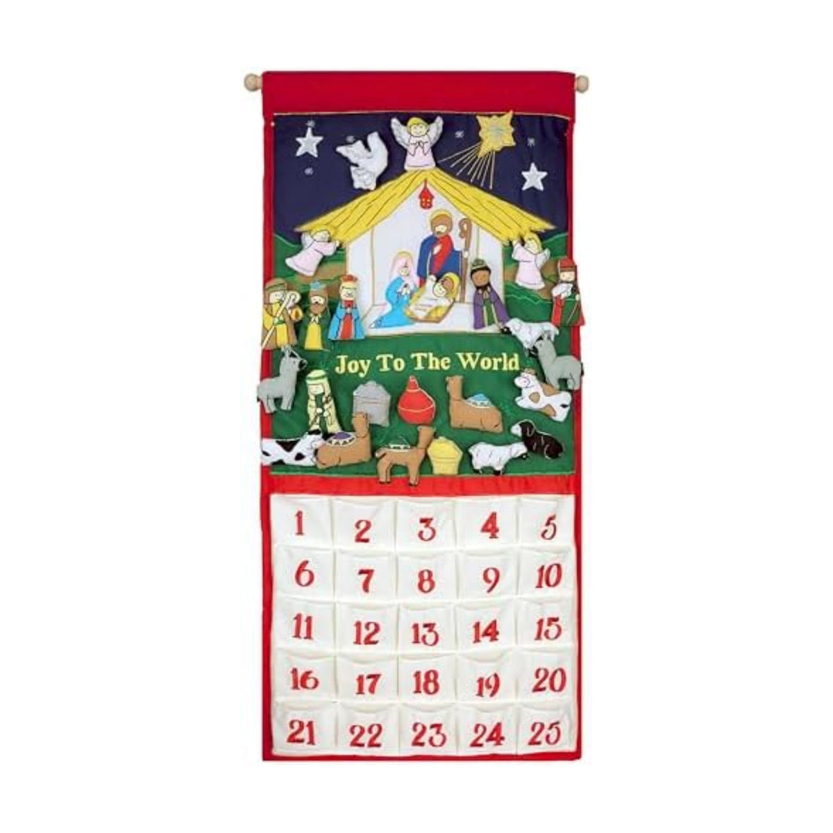 Joy To The World Traditional Nativity Advent Calendar by Pockets of Learning | Holiday Décor, Crèche Manger Scene, Christmas Fabric Wall Hanging, Seasonal Cloth Countdown