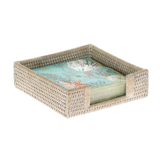 Wicker Napkin Holder Table / White Wash