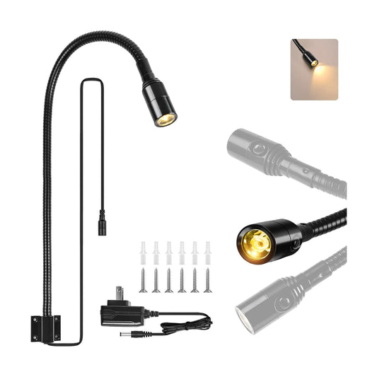 Reading LED Light Bedside Wall Mount Adjustable Gooseneck Black | Reading Lights | Flexible Gooseneck Lamp, Perfect