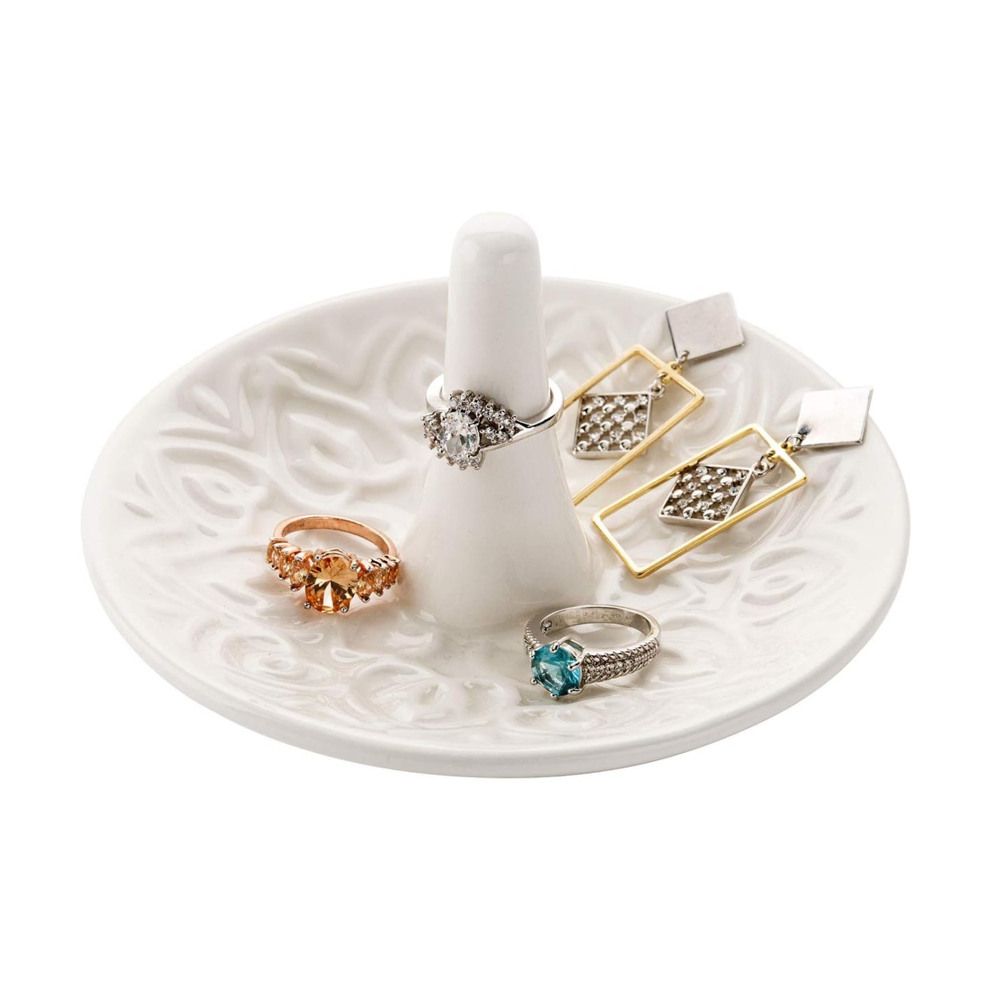 Decorative Ceramic Ring Tray for Jewelry / White