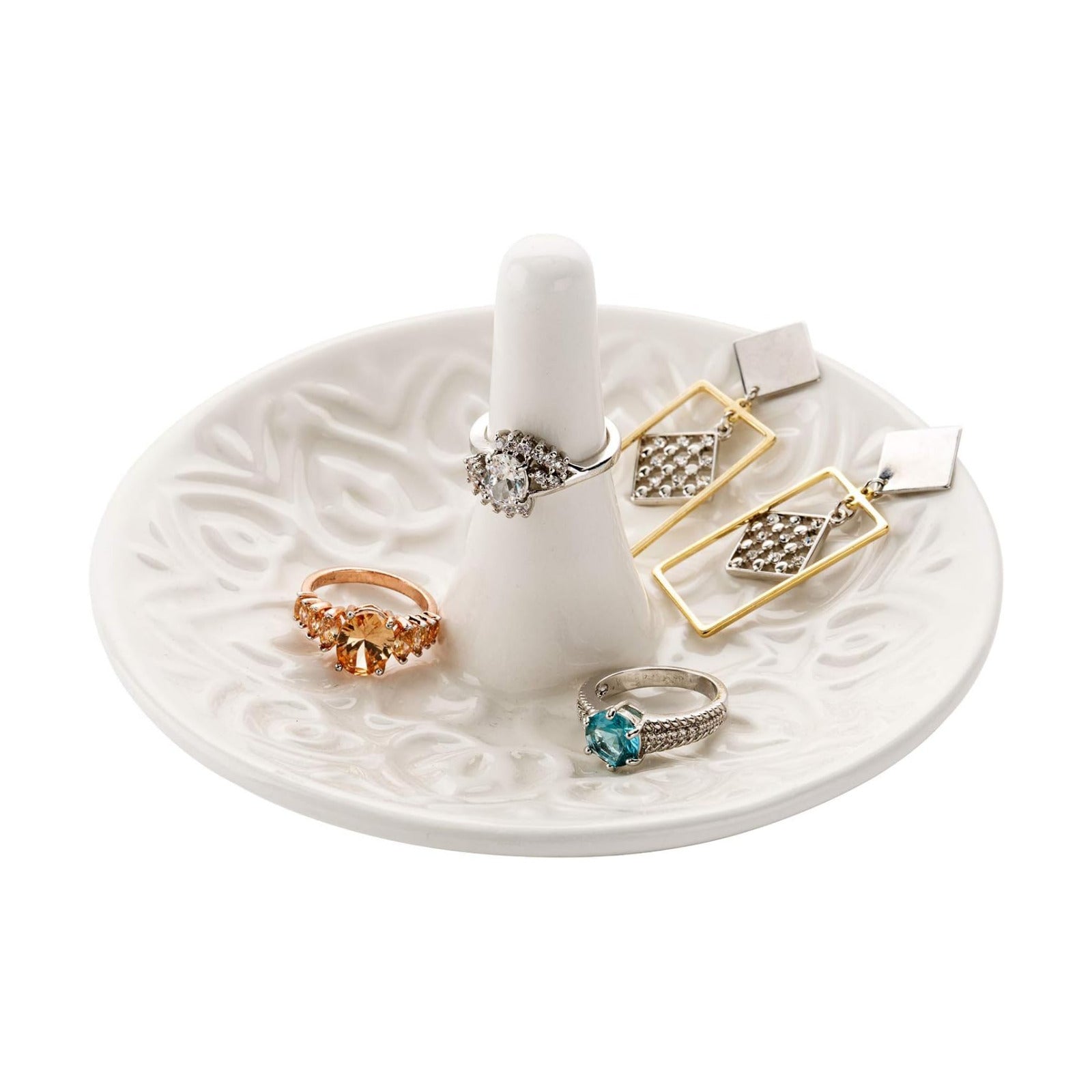 Decorative Ceramic Ring Tray for Jewelry / White