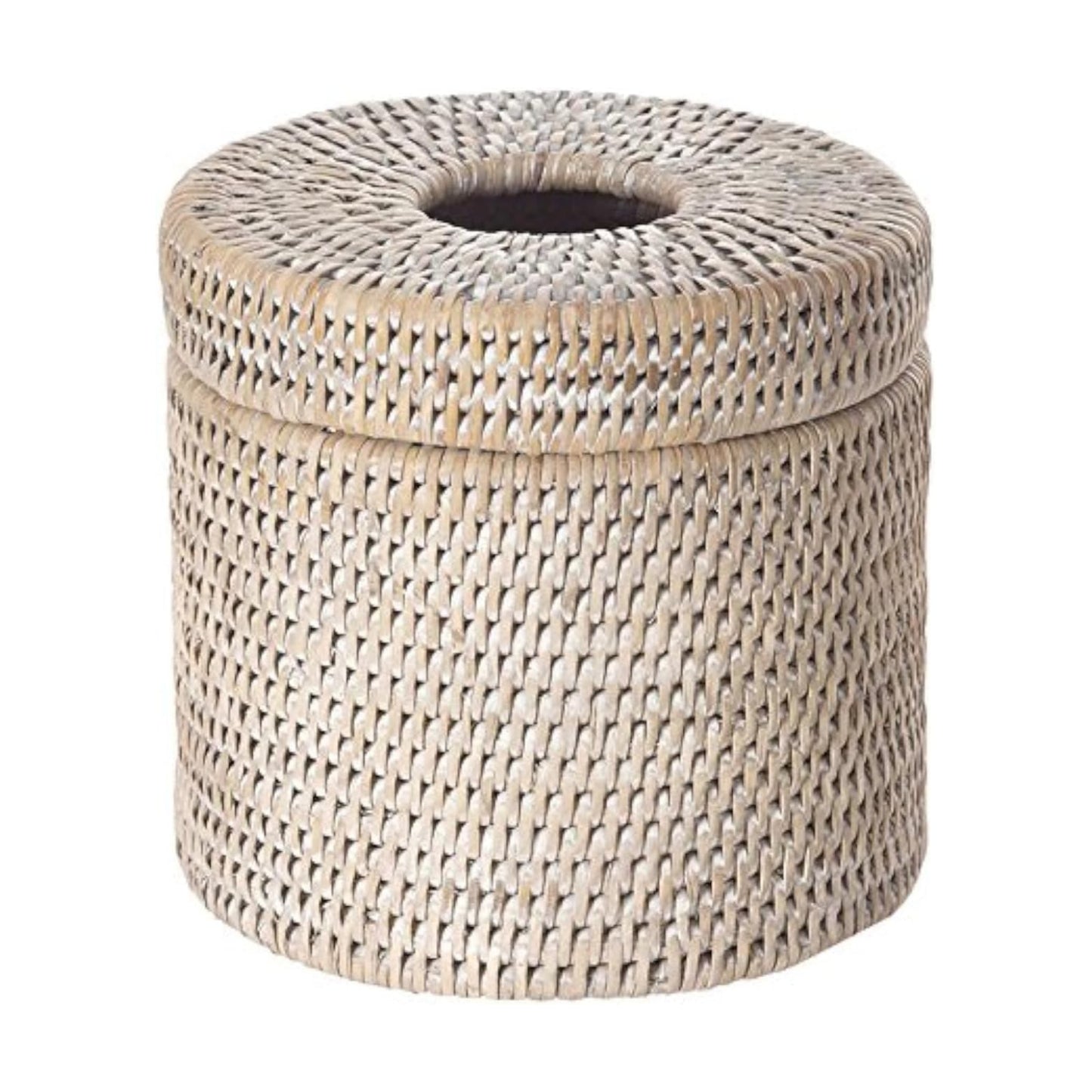 KOUBOO La Jolla Rattan Toilet Paper Holder with Lid, White Wash, Bathroom | Handwoven natural texture, freestanding
