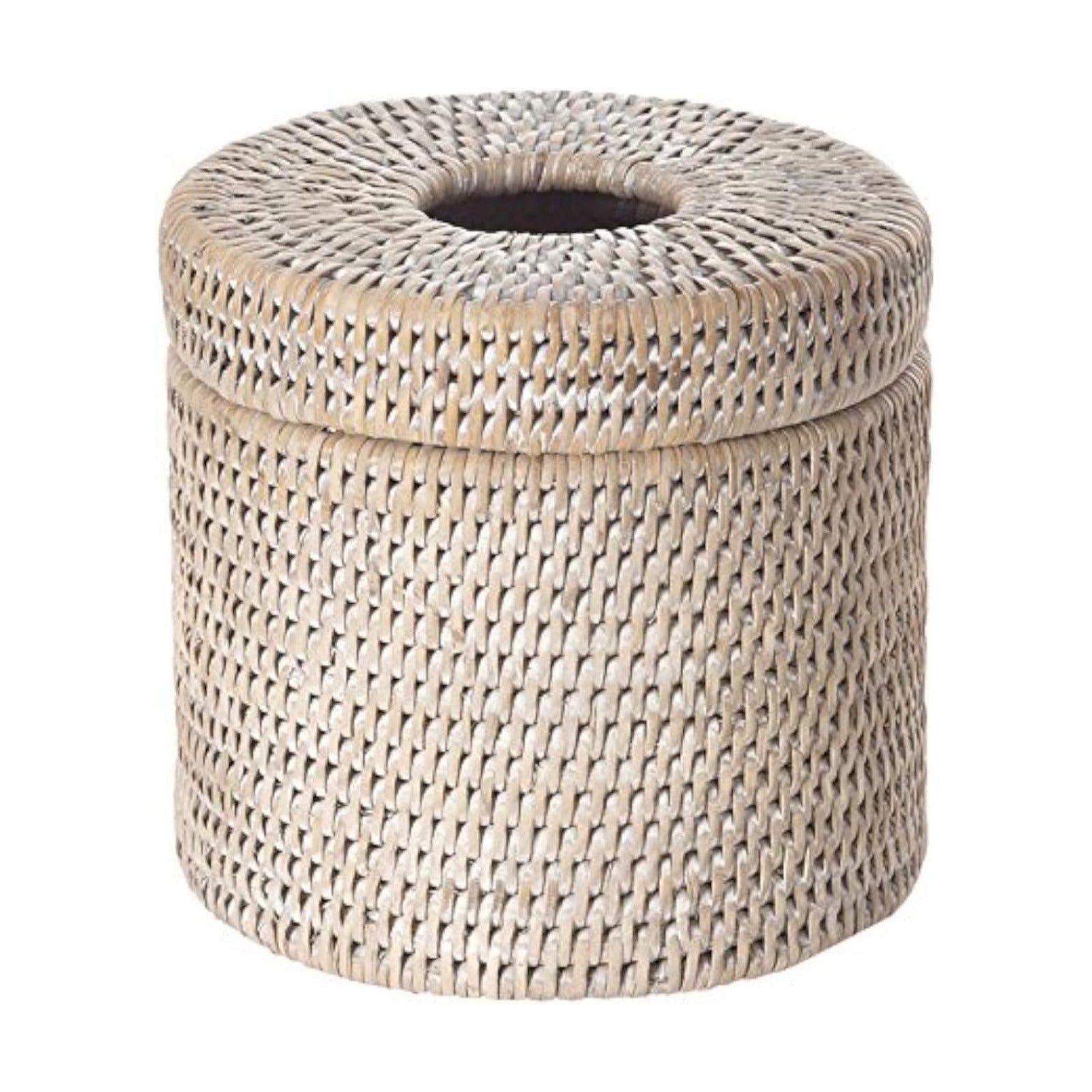 KOUBOO La Jolla Rattan Toilet Paper Holder with Lid, White Wash, Bathroom | Handwoven natural texture, freestanding