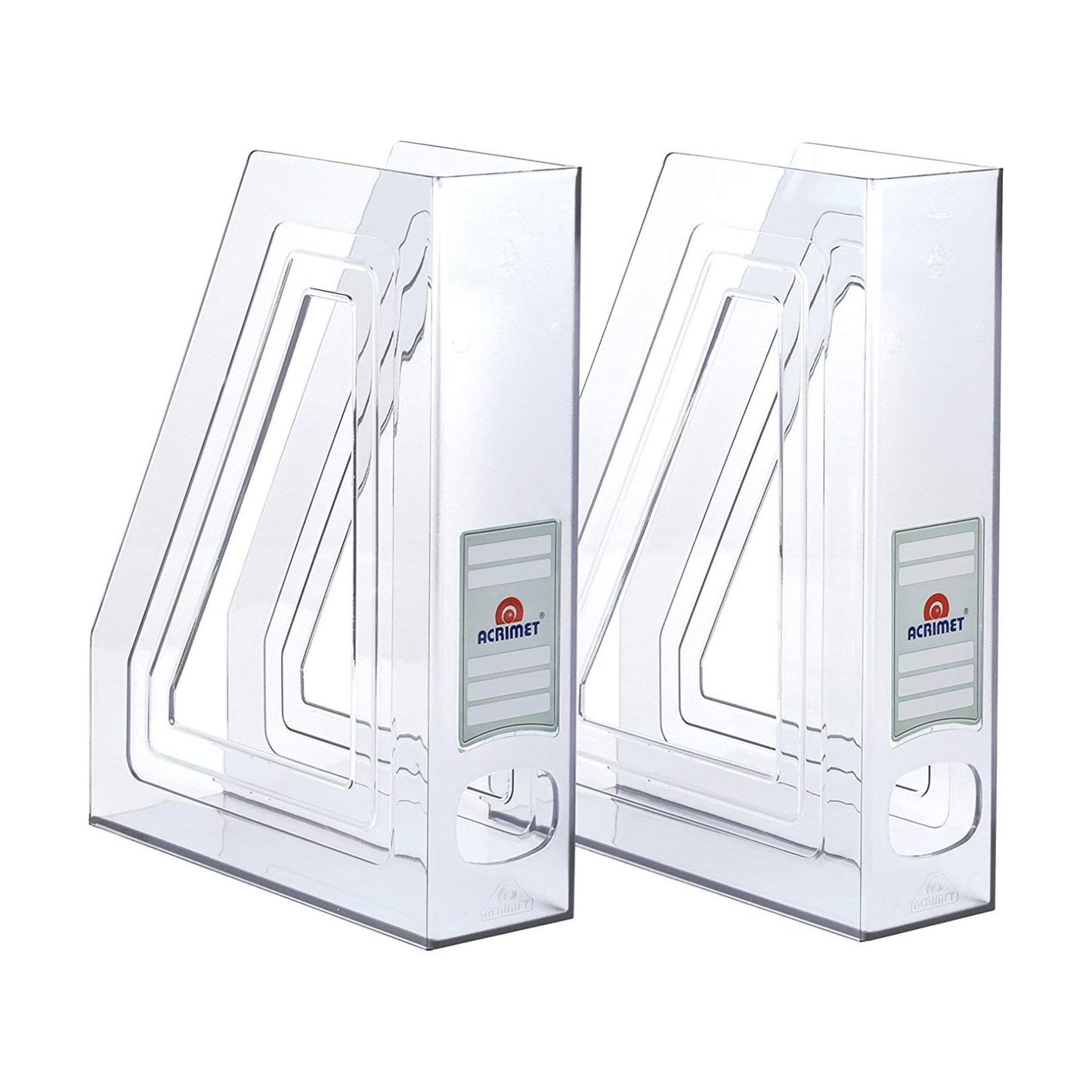 Acrimet Magazine File Holder, Vertical Desk Organizer, Clear, 2 Pack | Durable Plastic, Office & Home Use, Rack Design