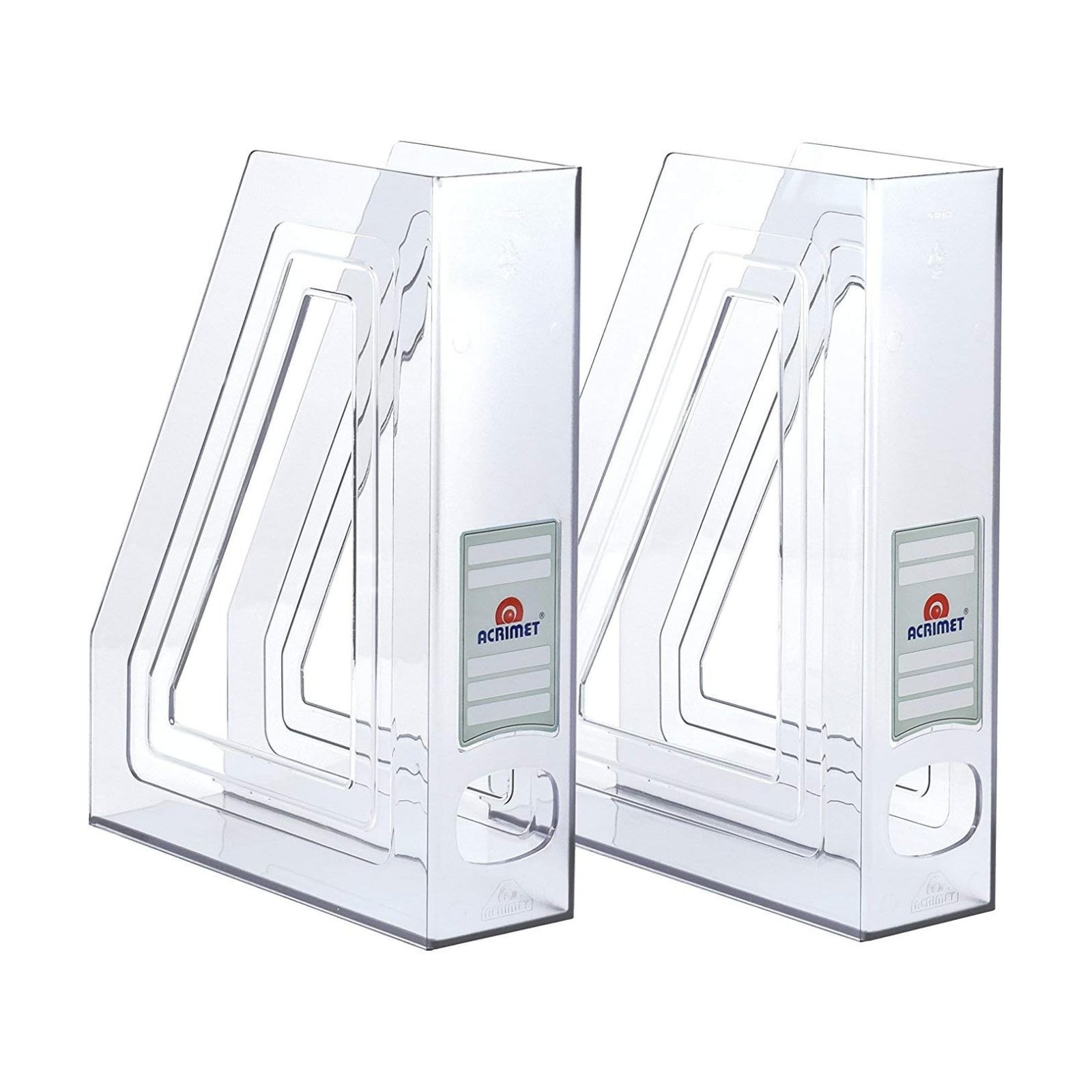 Acrimet Magazine File Holder, Vertical Desk Organizer, Clear, 2 Pack | Durable Plastic, Office & Home Use, Rack Design