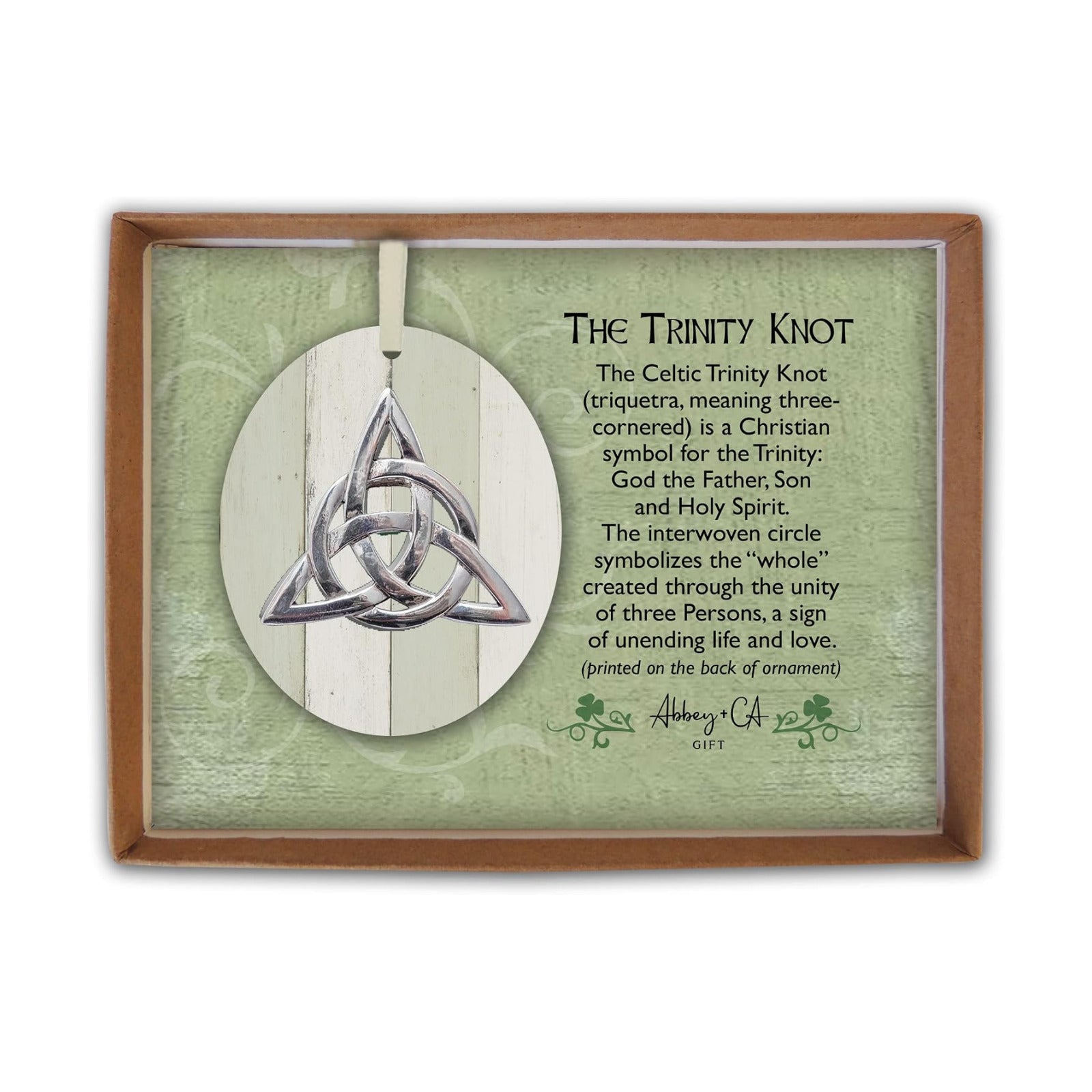 Abbey & CA Gift Ornament On Ribbon Gift Boxed / Trinity Knot MDF / Cream