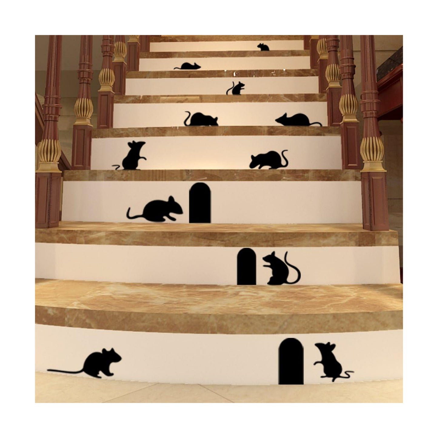 Creative Black Mouse & Hole Stair Sticker Bedroom Living Room Background Home Decor / Black 1