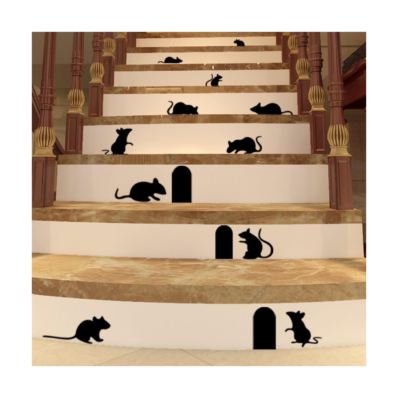 Creative Black Mouse & Hole Stair Sticker Bedroom Living Room Background Home Decor / Black 1