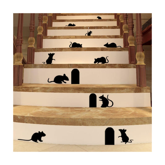 Creative Black Mouse & Hole Stair Sticker Bedroom Living Room Background Home Decor / Black 1