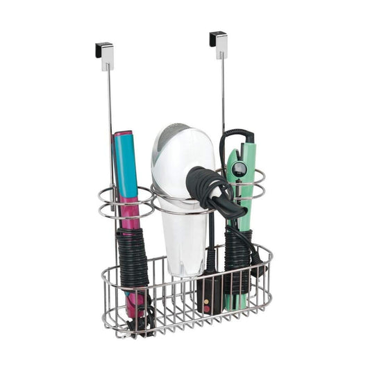 mDesign Over-Cabinet Hair Care Tools Holder for Hair Dryer, Flat Iron, Curling Wand, Straightener - Chrome