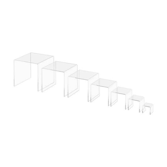 Marketing Holders Acrylic Riser Display Stands 2" Through 8" High 7 Pieces Clear Plastic Countertop Decorative Pedestal