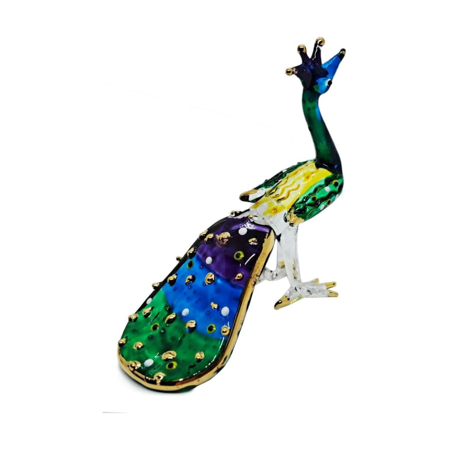 Tiny 3" Long Blue Purple Peacock Peafowl Bird Figurine / Peacock Gr Bl / Green