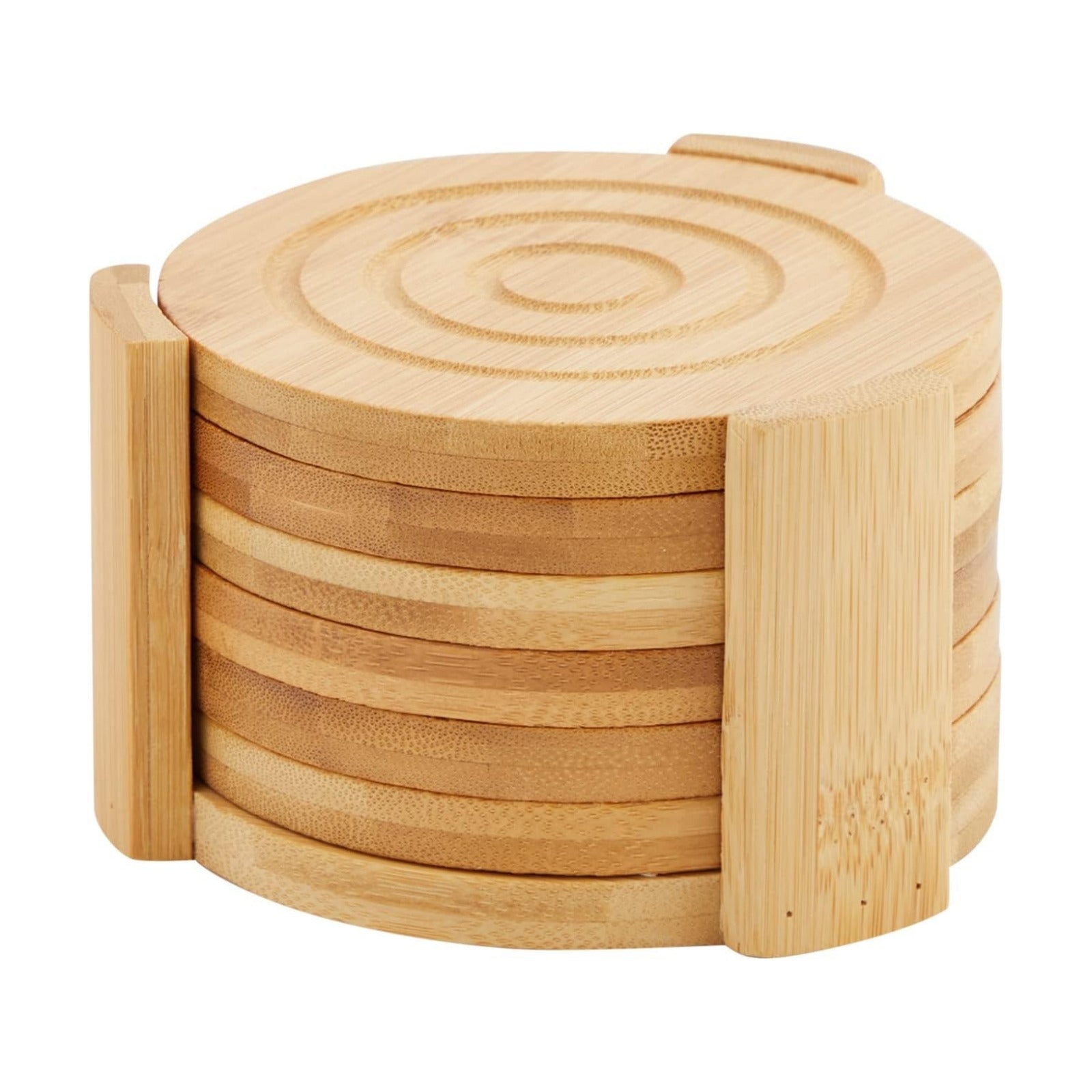 Coasters -4.3- Round Light Bamboo Wood / 4.3 Inches / Brown / Set of 6