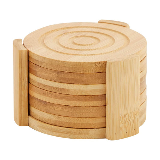 Coasters -4.3- Round Light Bamboo Wood / 4.3 Inches / Brown / Set of 6