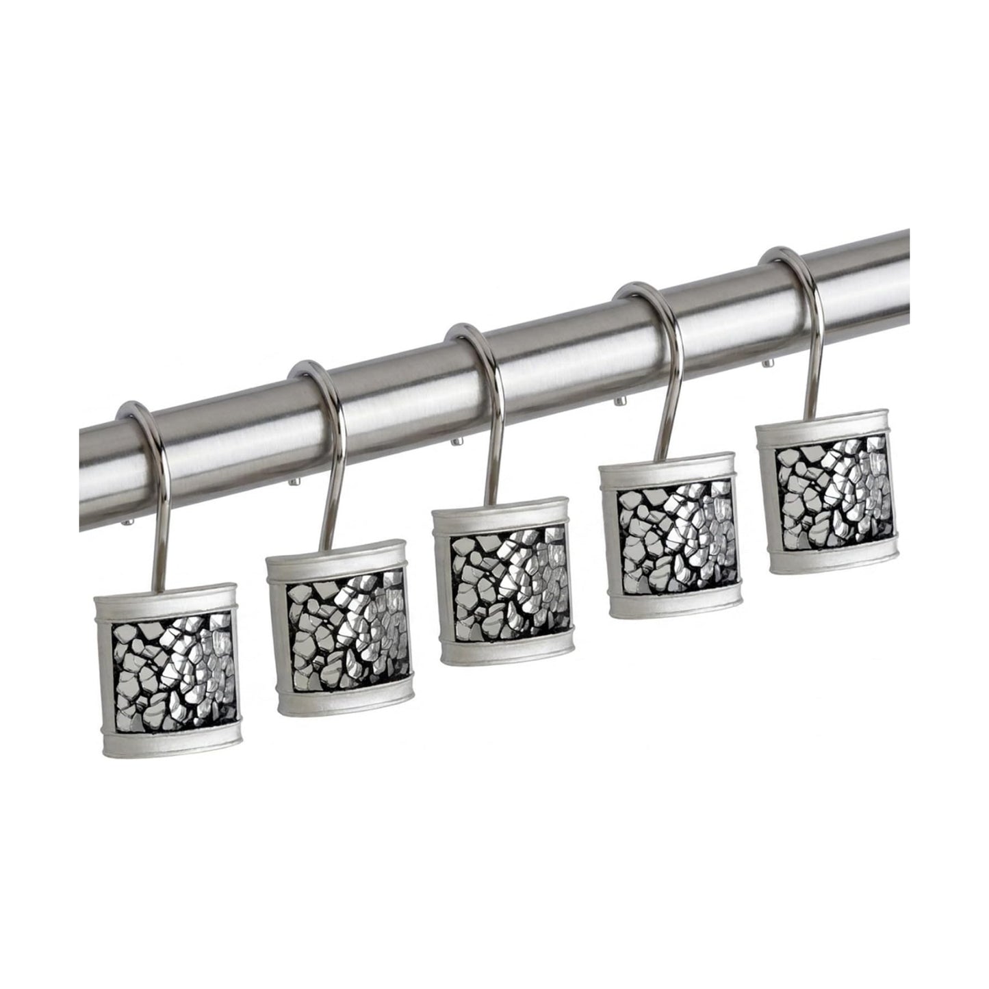 Creative Scents Silver Shower Curtain Hooks Decorative | Set of 12 | Crackled Glass Shower Curtain Rings