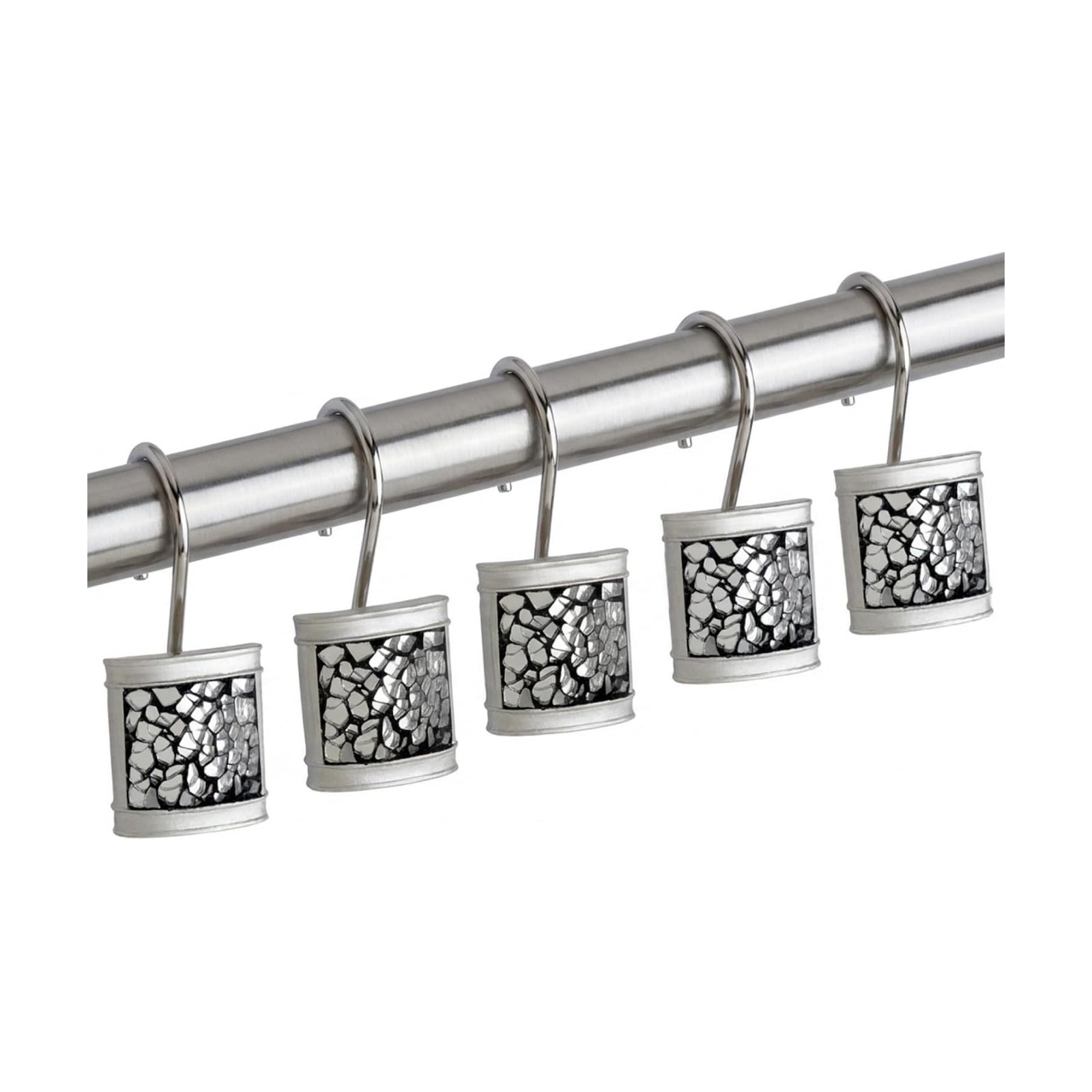 Creative Scents Silver Shower Curtain Hooks Decorative | Set of 12 | Crackled Glass Shower Curtain Rings