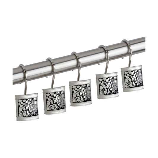 Creative Scents Silver Shower Curtain Hooks Decorative | Set of 12 | Crackled Glass Shower Curtain Rings