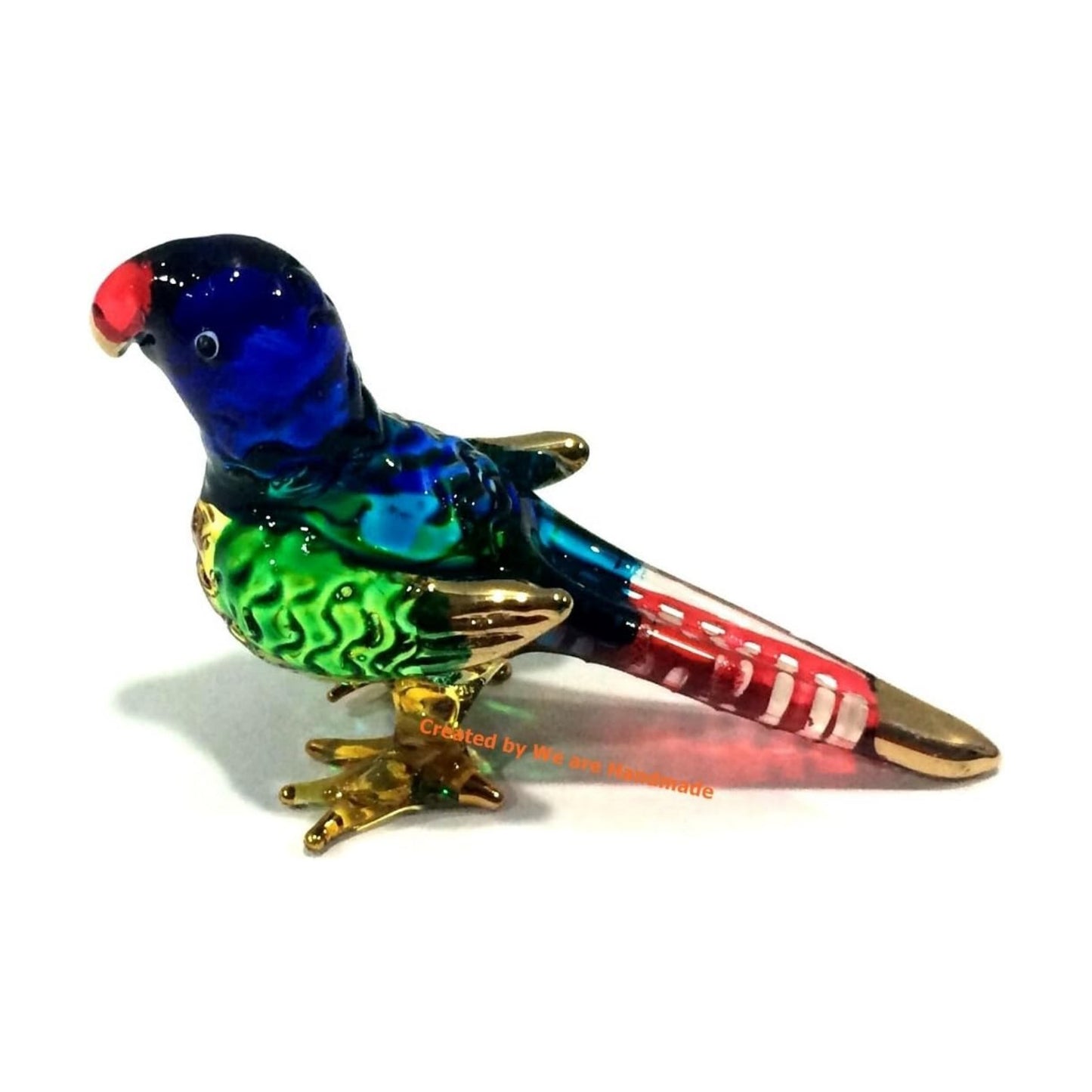 Handmade Mini Blown Glass 2" Parrot Bird Fantasy Figurine Art / Blue