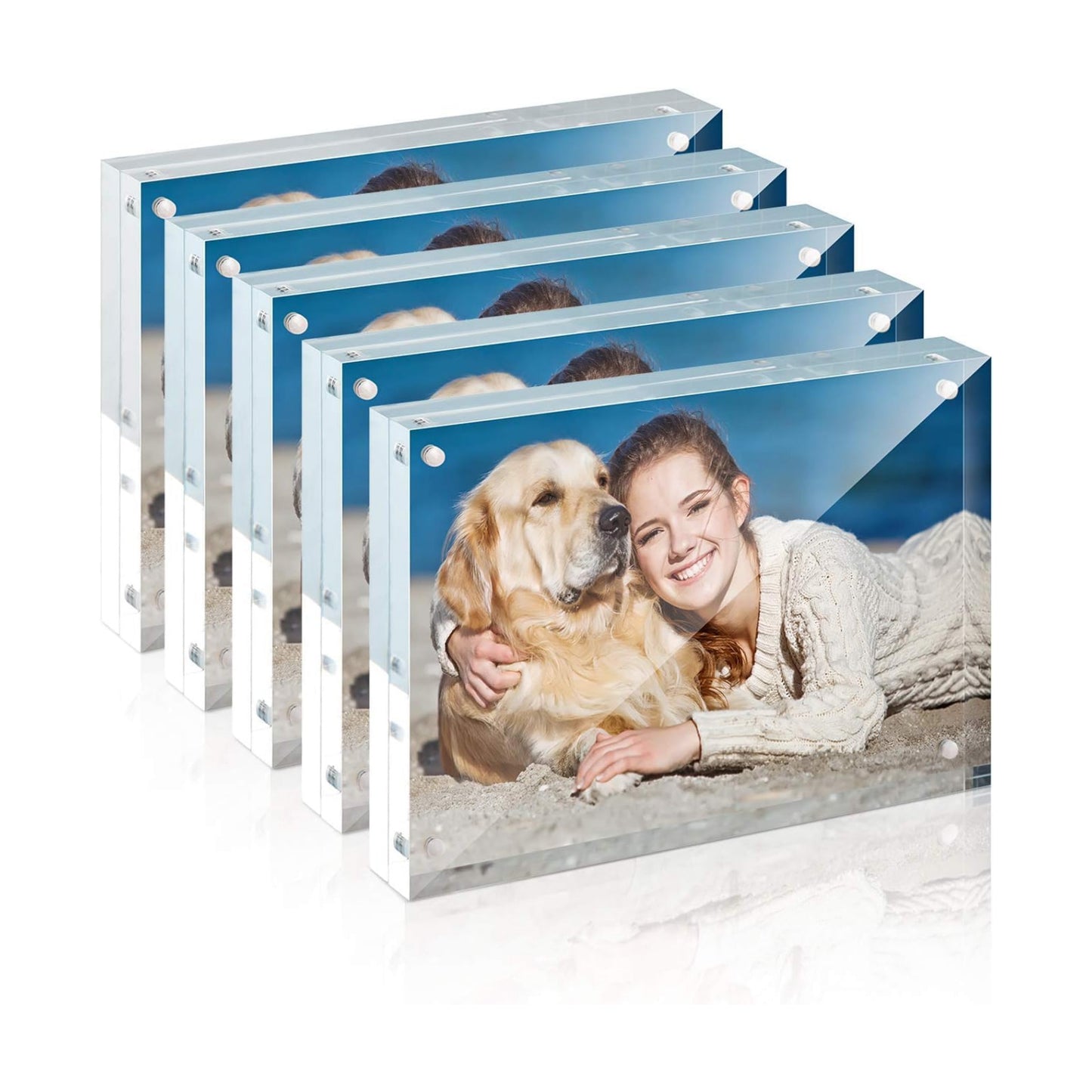 5x7 Acrylic Frame 5 Pack,24MM Thicker Frameless Clear Picture Frames | Freestanding Double Sided Magnetic Picture