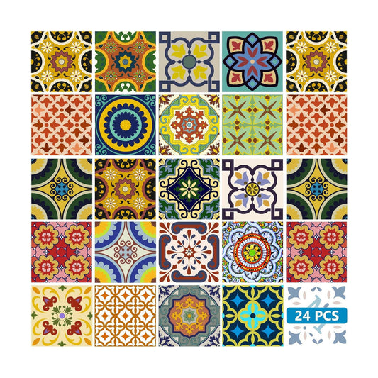 Backsplash Tile Stickers 24 PC Set Traditional Talavera Tiles Stickers / Backslash Peel and Stick C