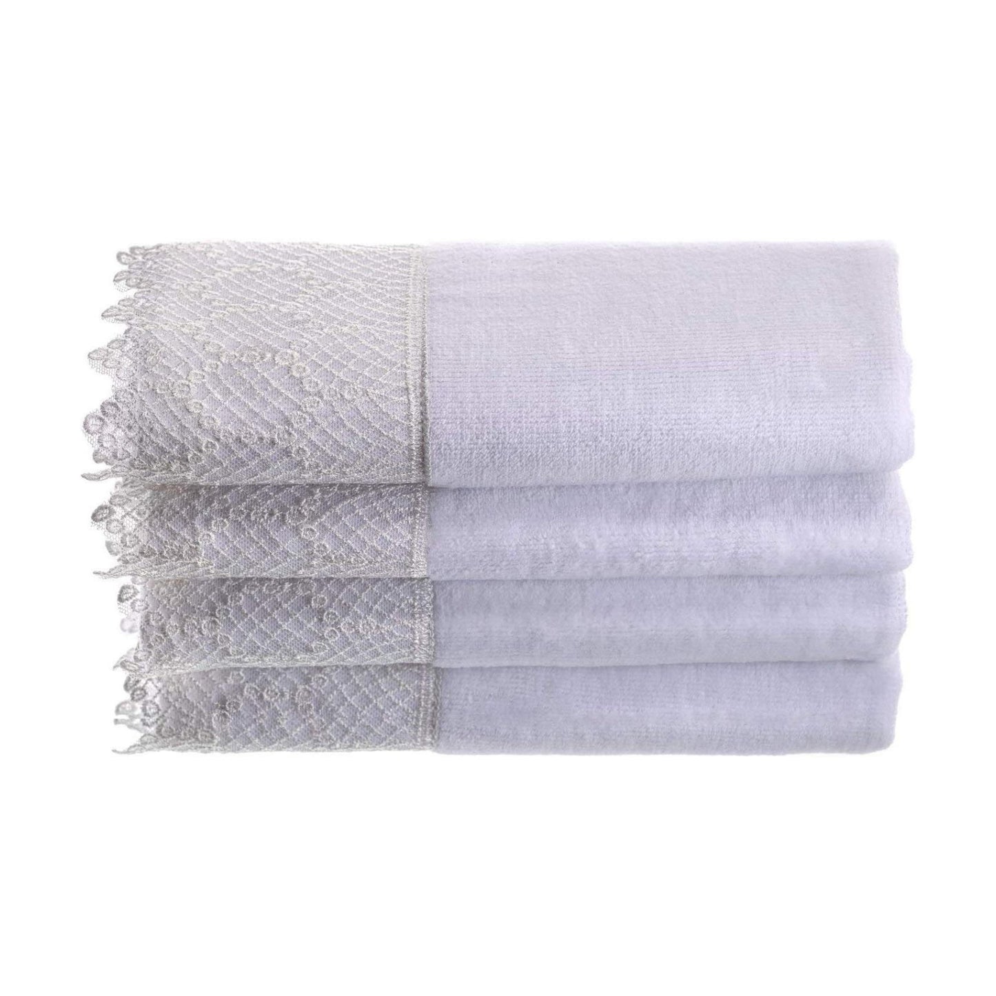 Creative Scents Fingertip Towels for Bathroom (11x18 inches) Towel Set of 4, Soft Velour Finish, Gorgeous Lace Trim