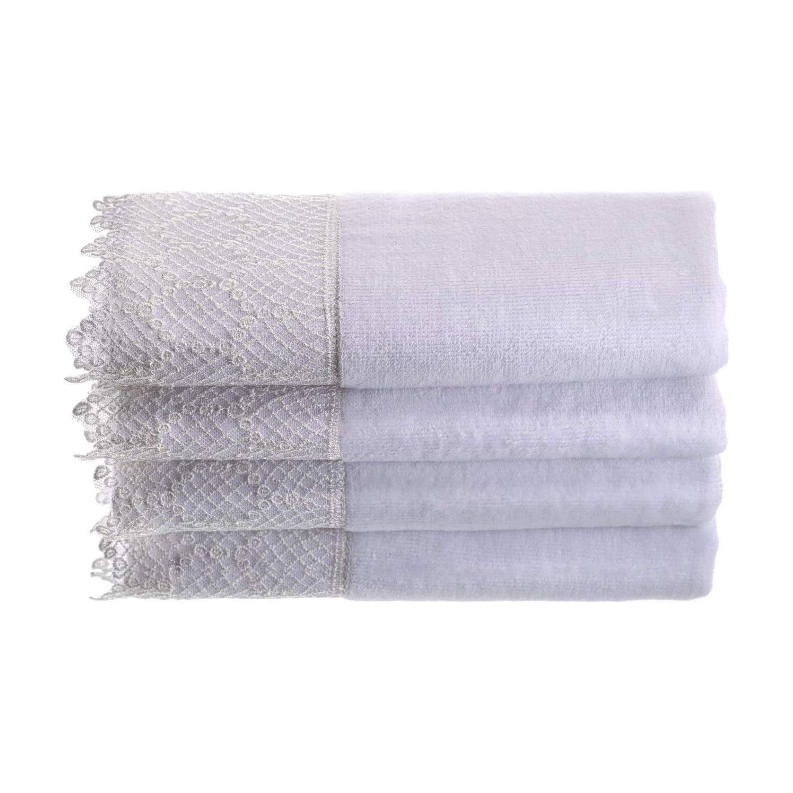 Creative Scents Fingertip Towels for Bathroom (11x18 inches) Towel Set of 4, Soft Velour Finish, Gorgeous Lace Trim