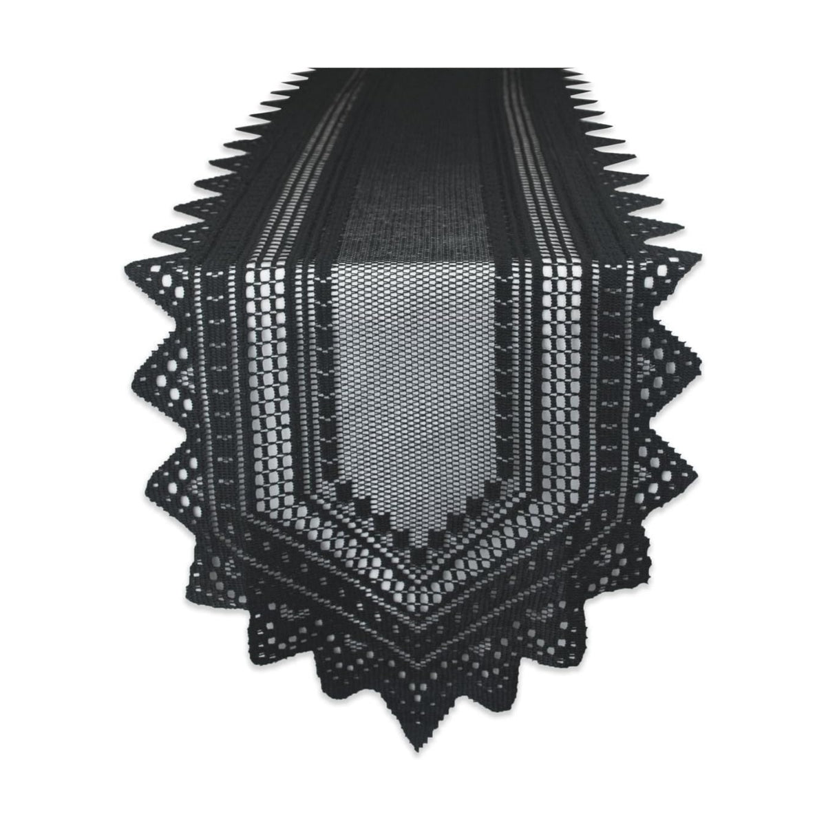 DII Black Lace Overlay Tabletop Collection Gothic Halloween Decor, Table Runner, 14x72, Black