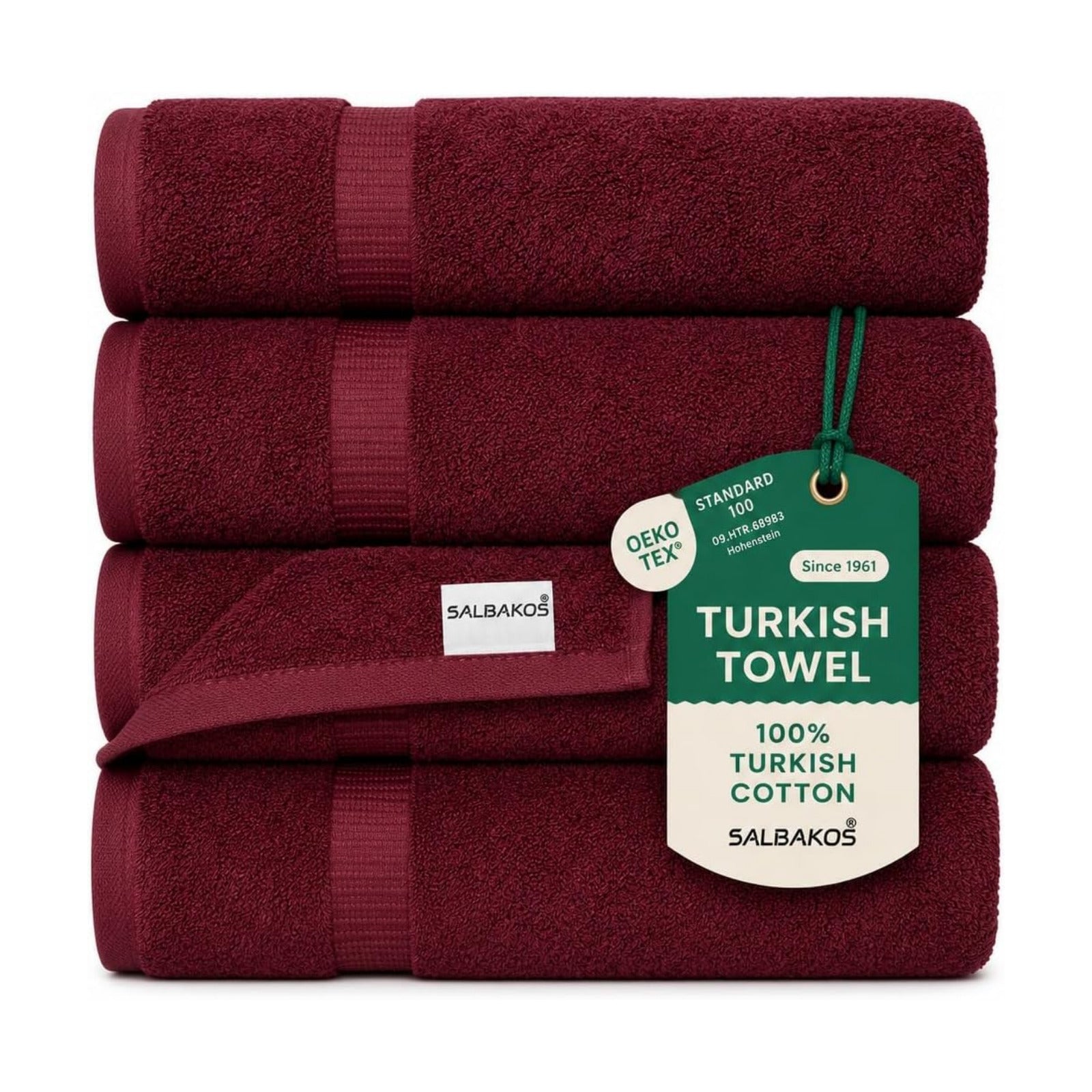 SALBAKOS 4-Piece 100% Turkish Cotton Bath Towels, 27x54 inch, Wine | Standard Size, 630 Gsm Thick Super Soft Highly