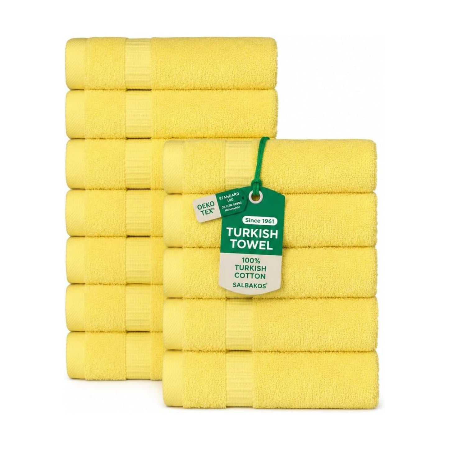 SALBAKOS 12-Piece 100% Turkish Cotton Washcloths and Face Towels, Yellow | 13x13 in Standard Size Small Towel