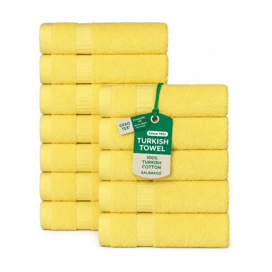SALBAKOS 12-Piece 100% Turkish Cotton Washcloths and Face Towels, Yellow | 13x13 in Standard Size Small Towel