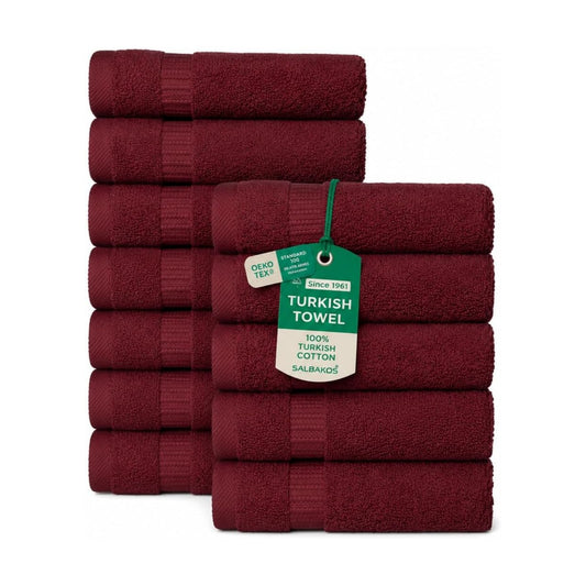 SALBAKOS 12-Piece 100% Turkish Cotton Washcloths and Face Towels, Wine | 13x13 in Standard Size Small Towel, Multi-use