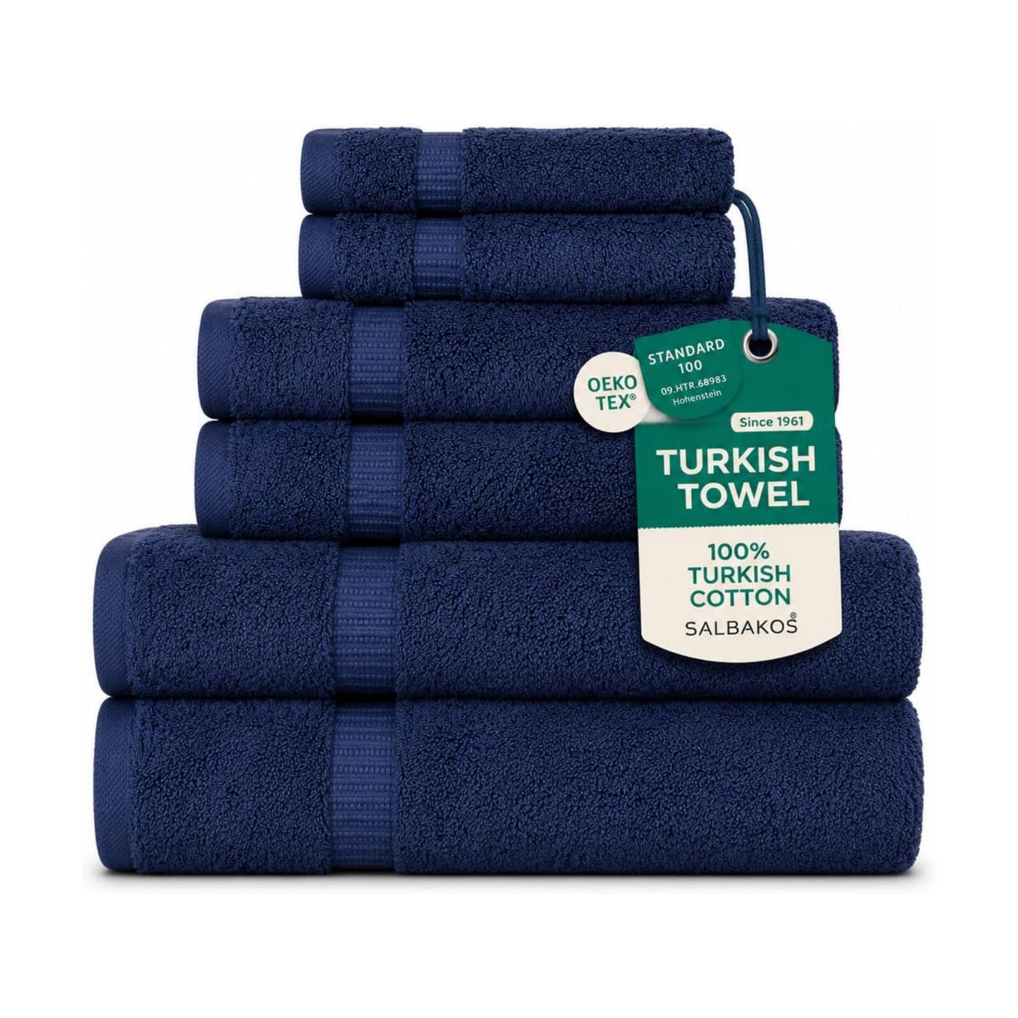 SALBAKOS - Luxury 6 Piece Towel Set, 100% Turkish Cotton, Quick Drying, Highly Absorbent & Comfy, Includes 2 Bath