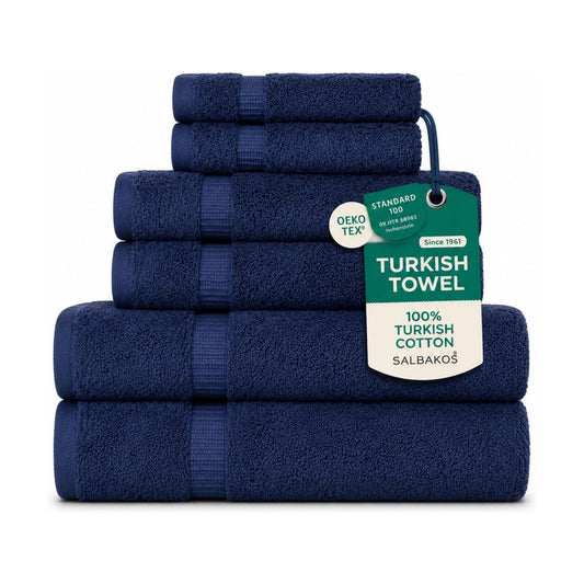 SALBAKOS - Luxury 6 Piece Towel Set, 100% Turkish Cotton, Quick Drying, Highly Absorbent & Comfy, Includes 2 Bath