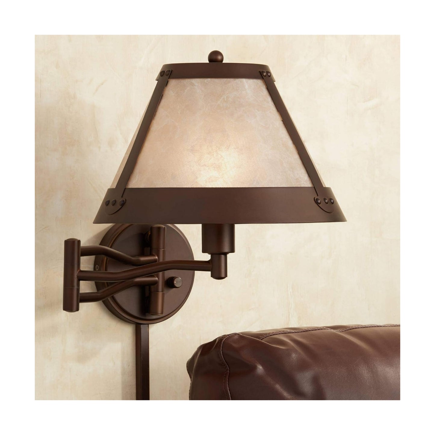 Samuel 14" High Mica Shade Plug-In Swing Arm Rustic Wall Lamp Light Fixture | Mission Industrial Bronze Natural Blonde