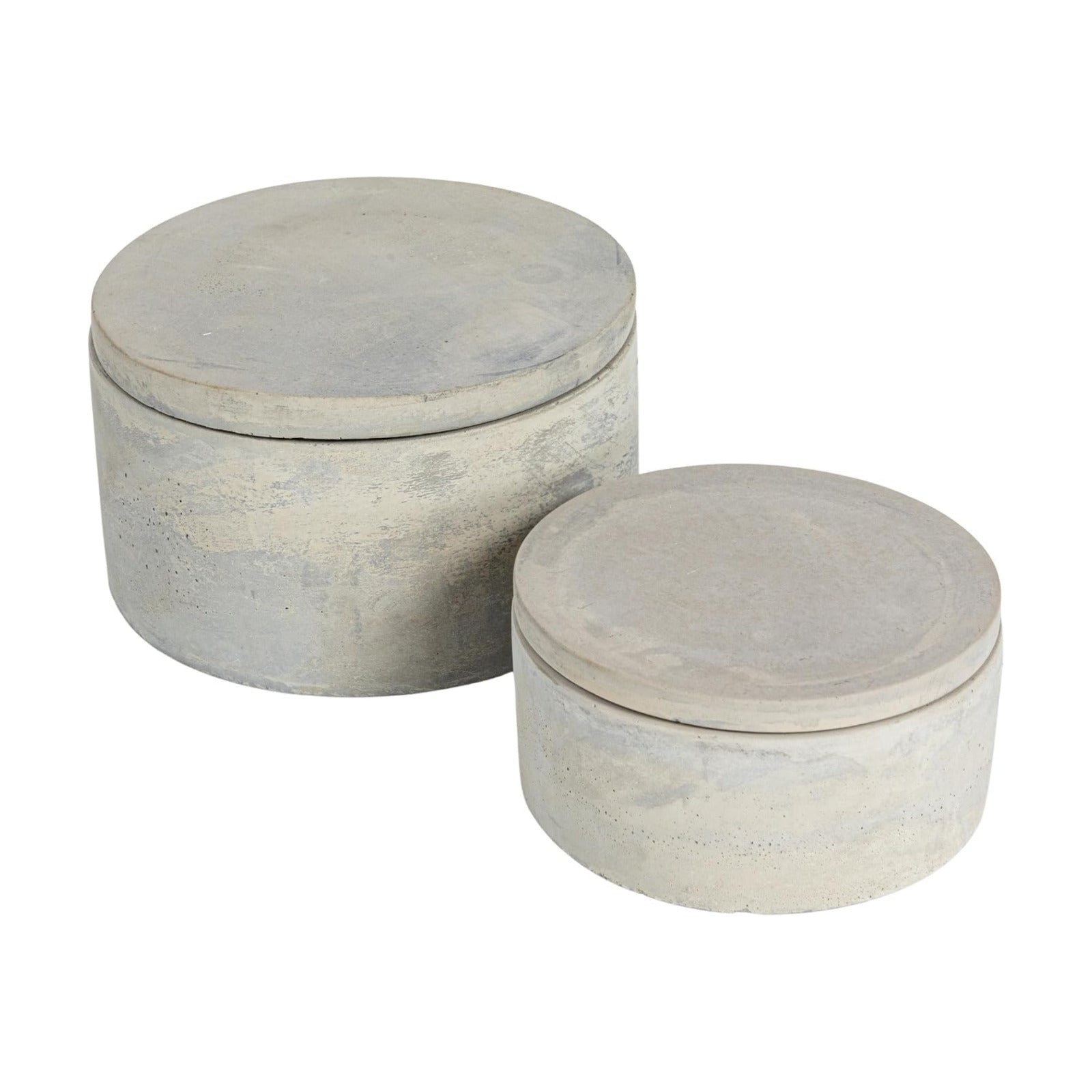 A75500081 Round Decorative Cement Lids Boxes / Small / Industrial / Grey / Set of 2