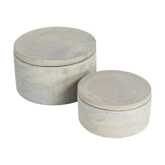 A75500081 Round Decorative Cement Lids Boxes / Small / Industrial / Grey / Set of 2