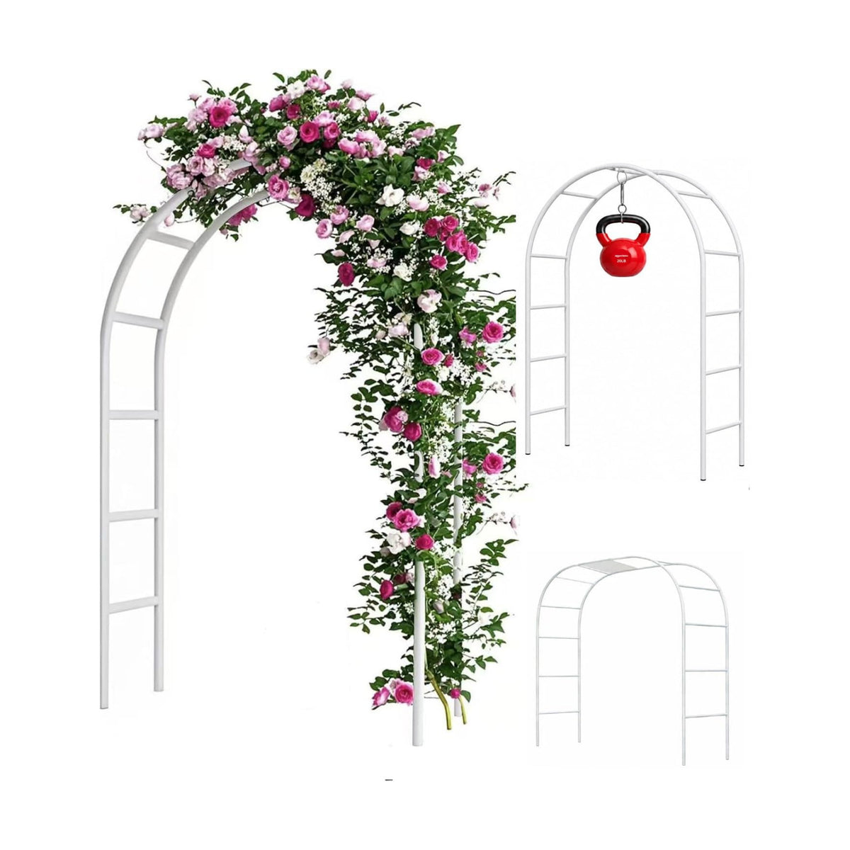 Adorox Metal Garden Arch Trellis for Climbing Plants 7.8ft Outdoor Arch Wedding Halloween Christmas Vine Trellis Pumpkin Archway Assemble Freely 2 Sizes White