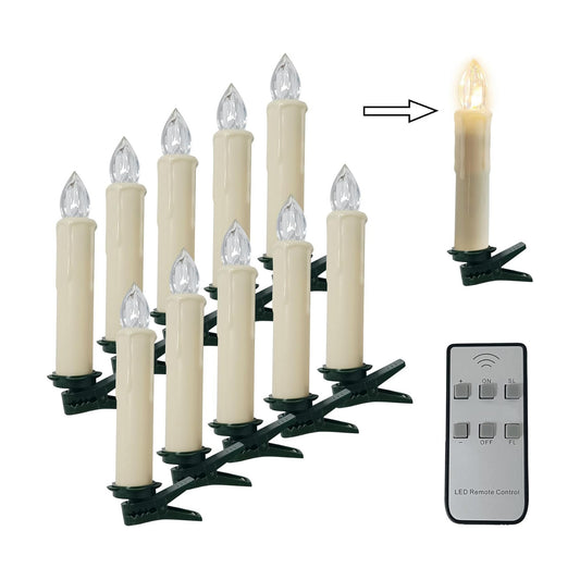 LED Taper Candles with Remote 4in, 10 Clip-On Christmas Tree Lights | Magical Floating Flameless Candle Short Battery