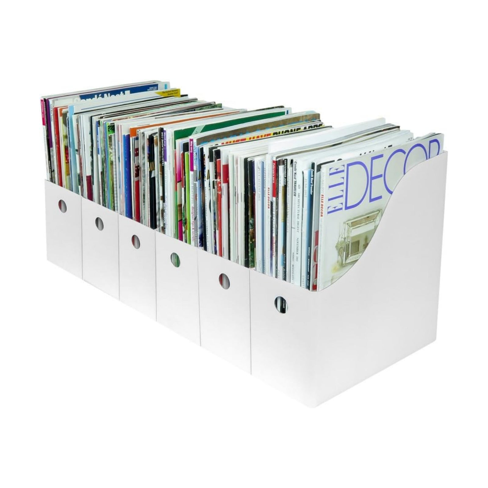 Evelots Magazine File Holder -Set of 6 White - Office Desk Organizer - Sturdy Cardboard - New Upgraded Double Front