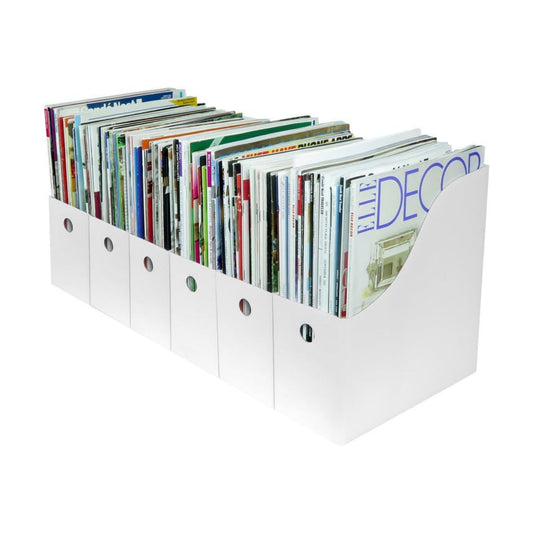 Evelots Magazine File Holder -Set of 6 White - Office Desk Organizer - Sturdy Cardboard - New Upgraded Double Front